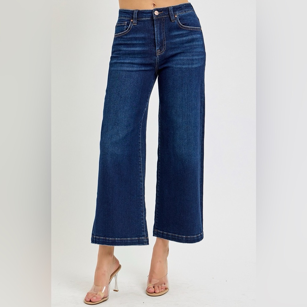 Women's Blue Wide-Leg Ankle Jeans